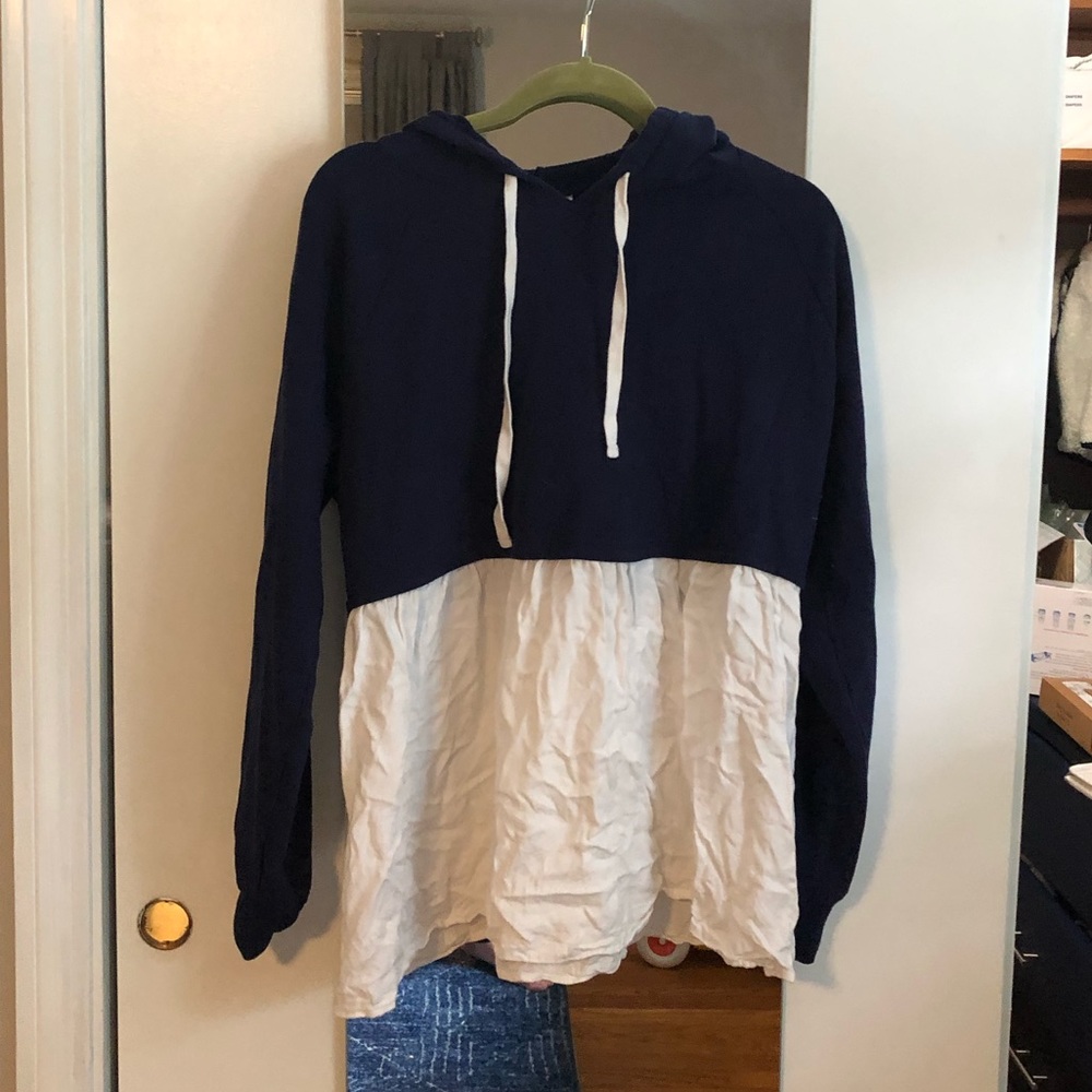 Navy & white hooded maternity sweatshirt